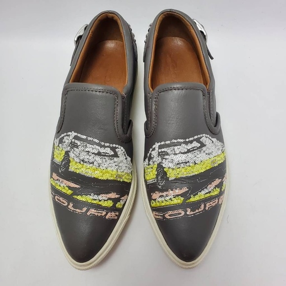 Coach Slip On Shoe C103 Sequin Studded Buckle Gray Sneakers Pointy Toe Sz 6.5 B - Picture 3 of 12